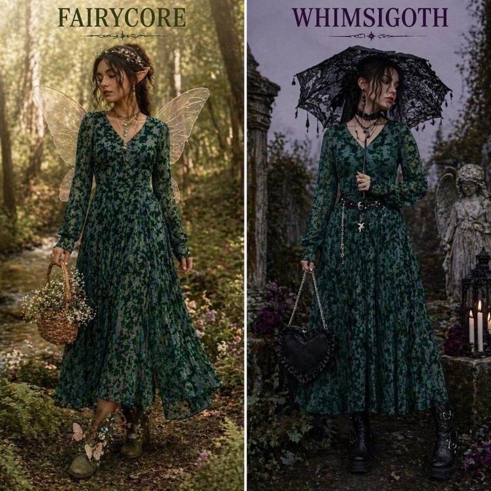 Emerald Green Velvet Burnout Midi Dress Sz L Whimsigoth Fairy Formal Floral